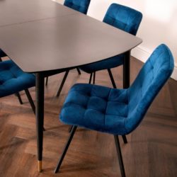 Wakefield Modern Dining Set with Extending Dark Wood Table and 4 Blue Chairs