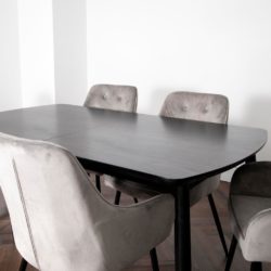 Doncaster Extending Black Ash Wood Dining Table and 4 Grey Velvet Chairs