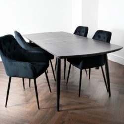 Doncaster Dining Set with Extending Grey Oak Wood Dining Table and 4 Black Chairs