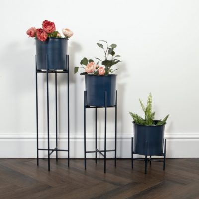 Contemporary Navy Blue Metal Plant Holder with Legs - Choice of Sizes