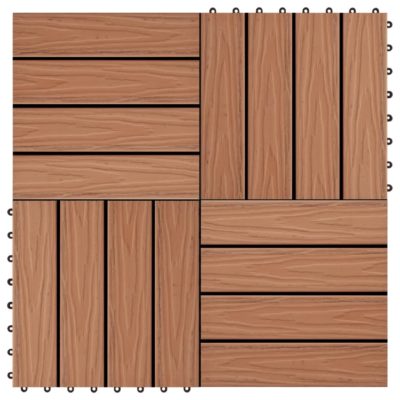 Warm Brown Wood Effect Garden Decking Tiles Set - 1 Square Metre Coverage