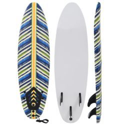 Blue & Green Beginner Surfboard with Leash 170cm - Feather Design