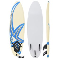 Cream Beginner Surfboard with Leash 170cm with Blue Star Design