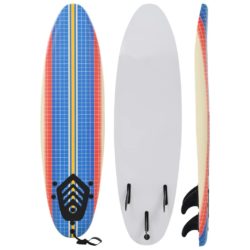 Blue Beginner Surfboard with Leash 170cm - Mosaic Tile Design