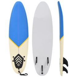 Blue & Cream Beginner Surfboard with Leash 170cm