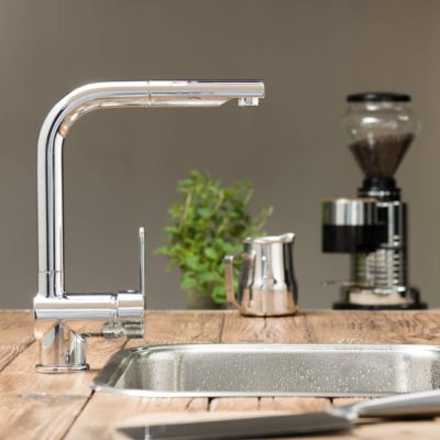 Modern Silver Pull Out Kitchen Sink Mixer Tap with Aerator - Stainless Steel or Chrome Options