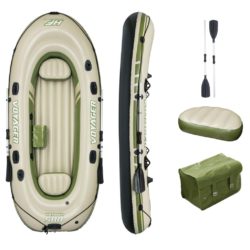 Beige Inflatable Boat Dinghy for 3 People with Oars & Storage Bag - Bestway Voyager