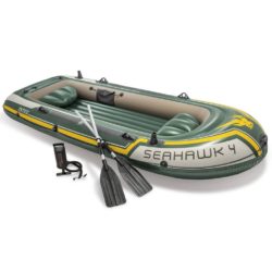 Green Inflatable Boat Dinghy for 4 People with Oars & Pump - Intex Seahawk 4