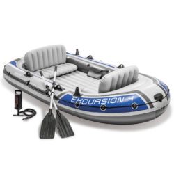 Large Inflatable Boat Dinghy for 4 people with Oars & Pump - Intex Excursion 4