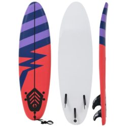 Red & Blue Striped Beginner Surfboard with Leash 170cm