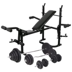 Folding Weights Bench with Weight Rack, Barbell Set & Dumbbell Set 120kg
