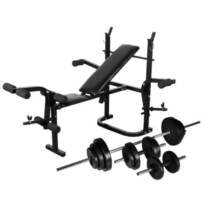 Folding Weights Bench with Weight Rack, Barbell Set & Dumbbell Set 30.5kg