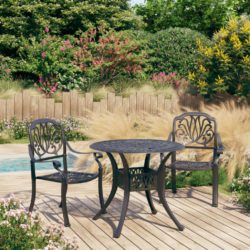 Cast Metal Garden Bistro Set with Large Table and 2 Chairs - Choice of Colours