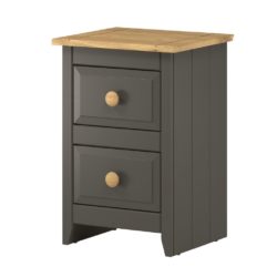 Cali Dark Grey Bedside Table with Solid Wood Top & 2 Drawers