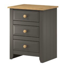 Cali Dark Grey Bedside Table with Solid Wood Top & 3 Drawers