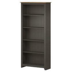 Cali Tall Large Dark Grey Bookcase with Solid Wood Top