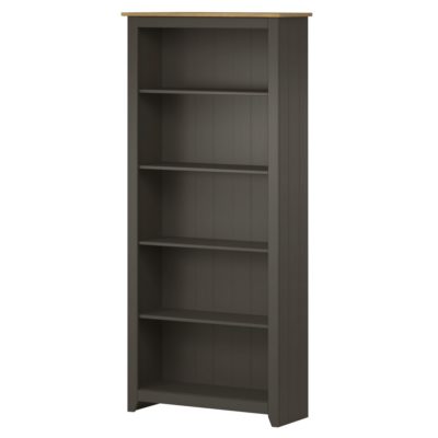 Cali Tall Large Dark Grey Bookcase with Solid Wood Top