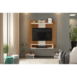 Camden Wall Mounted TV Back Panel with Shelves in Oak Wood Finish - Choice of Colours