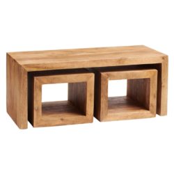 Rangpur Light Large Solid Chunky Wood Coffee Table and Side Table Set