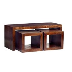 Rangpur Solid Dark Chunky Wood Coffee Table & Side Table Set