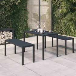 Garden Table and Bench Set in Black Metal & Wood Effect