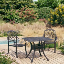 Cast Metal Garden Bistro Set with Square Table and 2 Chairs - Choice of Colours