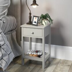 Classic Small Bedside Table with Drawer & Lower Shelf - White, Light Grey or Dark Blue