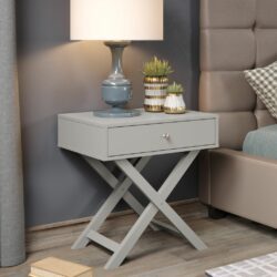 Bedside Table with Drawer and Cross Leg Design - White, Light Grey or Dark Blue