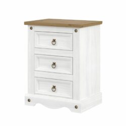Catrell Wooden White Bedside Table with 3 Drawers in Solid Pine