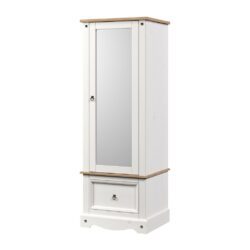 Catrell Rustic White Mirrored Wardrobe with Base Drawers in Solid Pine Wood
