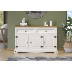 Catrell Rustic Large White Sideboard in Solid Pine Wood