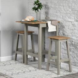 Catrell Grey Solid Pine Wood Dropleaf Bar Table and Stools Set