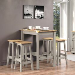Catrell Grey Solid Pine Wooden Bar Table and Stools Set for 4 People
