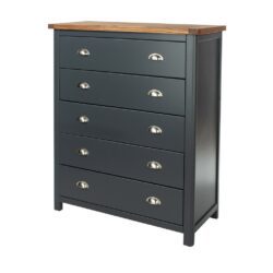 Colonial Dark Grey Chest of 5 Drawers with Wooden Top