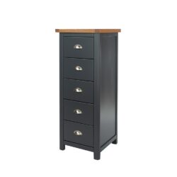 Colonial Dark Grey Slim Chest of Drawers with Wooden Top Tallboy