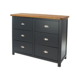 Colonial Large Dark Grey Chest of Drawers Sideboard with Wooden Top