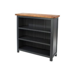 Colonial Short Dark Blue Grey Bookcase with Wooden Top