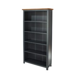 Colonial Large Dark Blue Grey Bookcase with Wooden Top