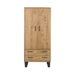 Harlow Industrial Wooden Double Wardrobe with Drawers