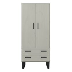 Harlow Industrial Style Grey Double Wardrobe with Drawers
