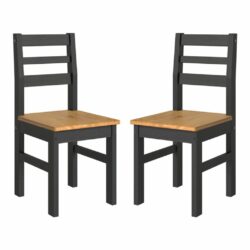 Catrell Pair of Solid Wood Black Dining Chairs with Pine Seats & Ladder Back