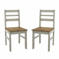 Catrell Pair of Solid Wood Grey Dining Chairs with Pine Seats & Ladder Back