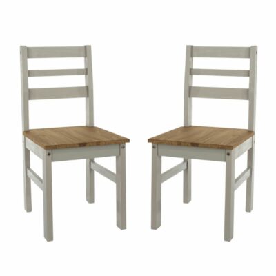 Catrell Pair of Solid Wood Grey Dining Chairs with Pine Seats & Ladder Back