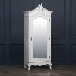 French Armoire Wardrobe with Mirrored Door - White or Gold
