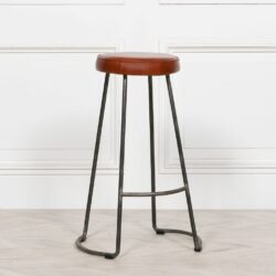 Prairie Collection Luxury Tan Leather Bar Stool with Real Leather & Iron Frame