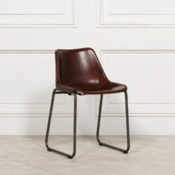 Prairie Collection Luxury Brown Leather Dining Chair with Bucket Design