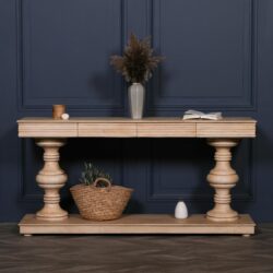 Chunky Vintage Solid Wood Console Table with Drawers