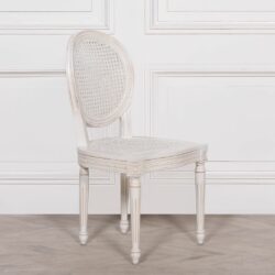 French Style White Wood and Rattan Dining Chair