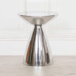 Round Modern Silver Side Table in Cast Aluminium Metal