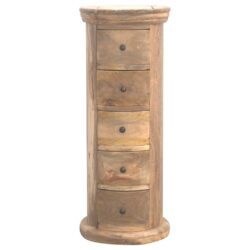 Tall Drum Round Wooden Chest of Drawers with an Oak Finish